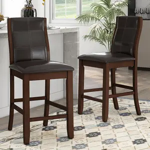 24/7 Shop At Home Tornillo Modern Dark Walnut Faux Leather Padded and Arched Back Counter Height Chairs with Tapered Front Legs (Set of 2) for Dining Room, Kitchen