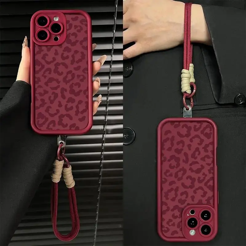 [For iPhone Users] Shockproof Leopard Print Phone Case for iPhone with Camera Protection | Lanyard Included, Compatible with iPhone 17/16/15/14/13/12/11/XR/XS/X