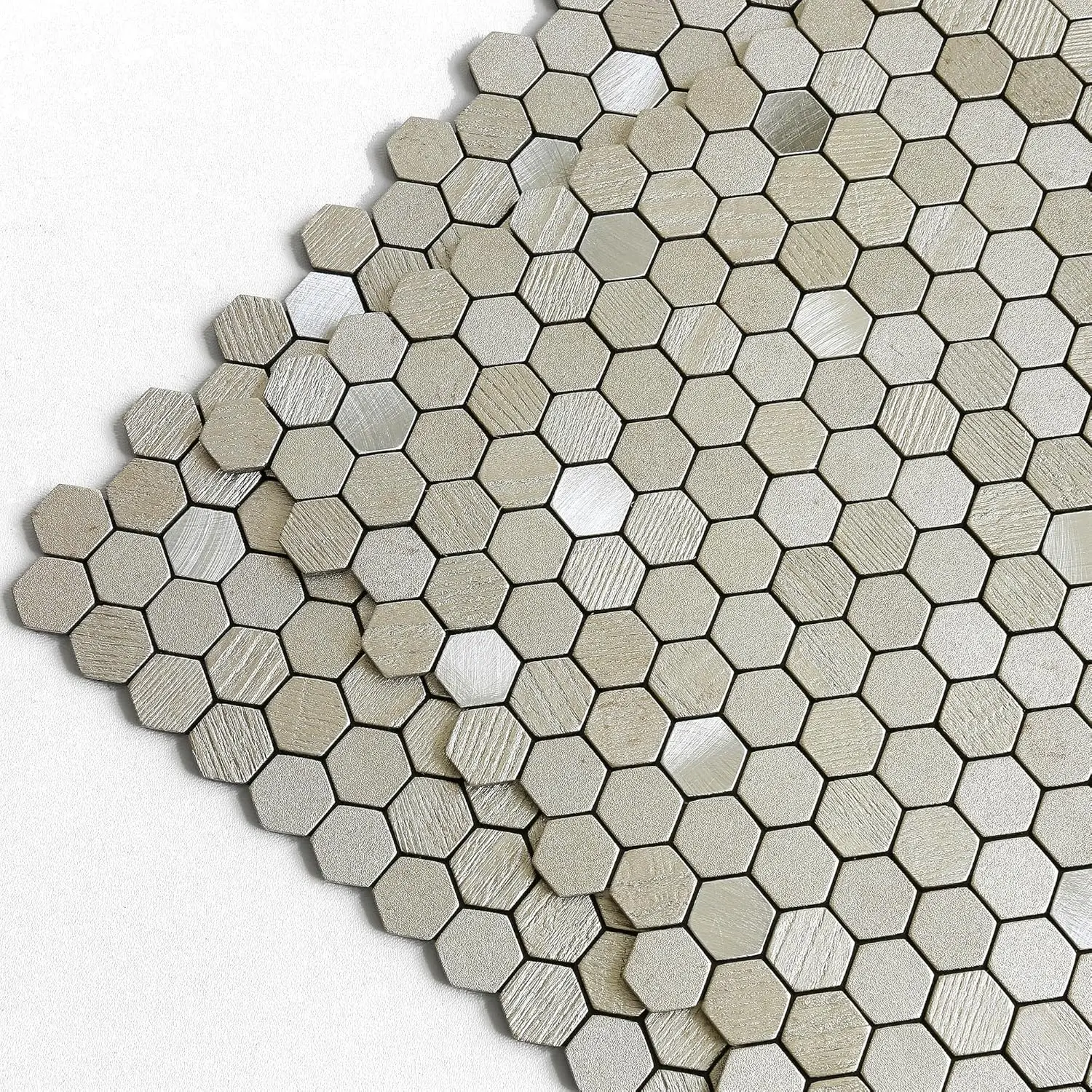 Self-Adhesive Hexagon Penny Mosaic Kitchen Backsplash Tiles, 10pcs Waterproof Synthetic Vinyl Decorative Stickers - Glam Modern Wall Decor for Stove Backsplash (Champagne, Small), Stylish And Easy To Install