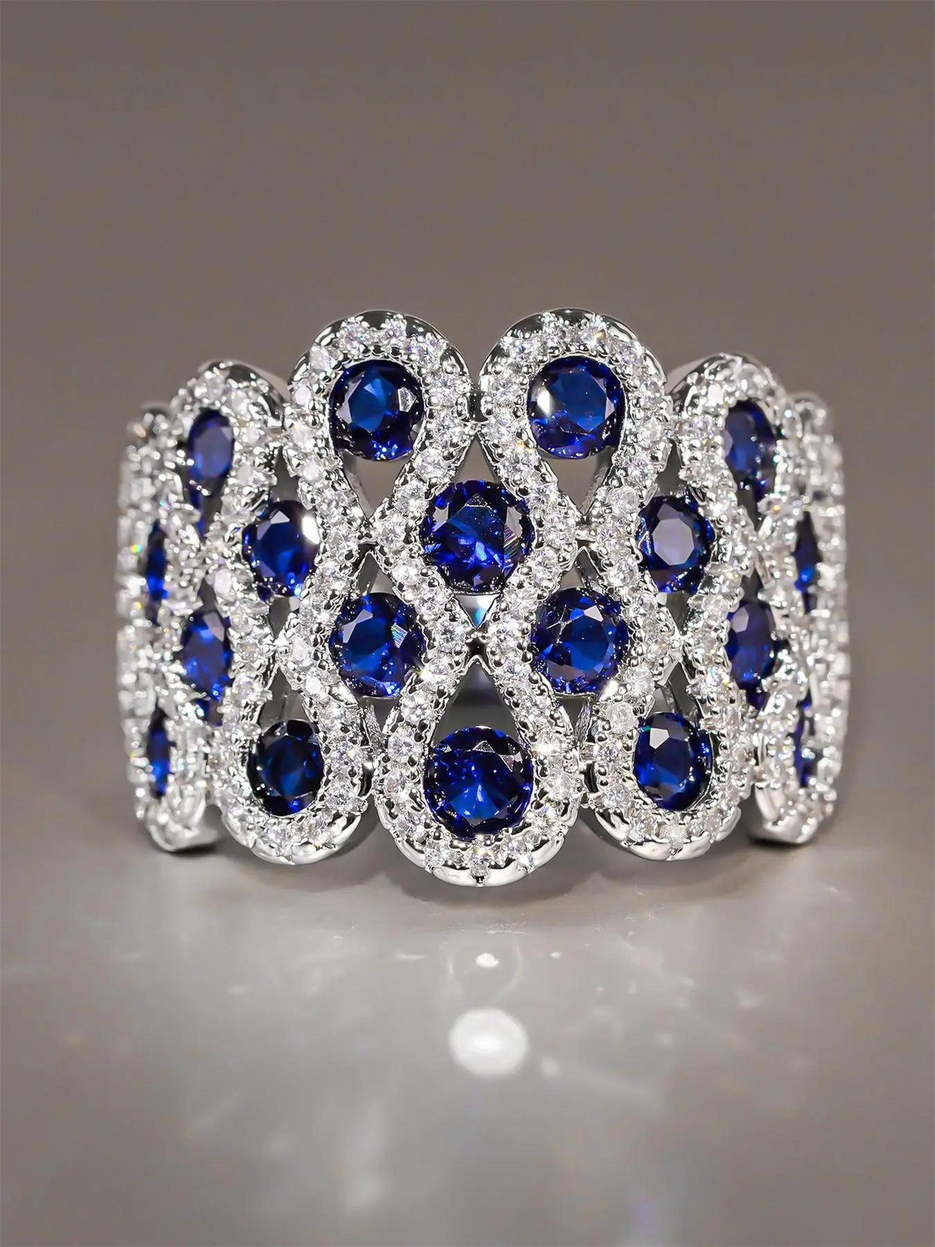 Fashionable Blue Zirconia Decorated Cuff Ring, Elegant Jewelry for Women for Party, Daily Clothing Decor, Trendy All-match & Exquisite Jewelry for Birthday Gift, Cubic Zirconia Rings, Beautiful Rings, Elegant Everyday Ring