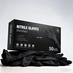 50pcs Black Disposable Nitrile Gloves Premium Quality Textured Durable for Household Cleaning Pet Bathing Tattoo Beauty Salon Car Care Daily Home Use Professional Cleaning