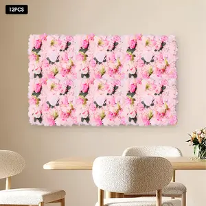 12 Pack Silk Flower Wall Panels Handmade Light Pink Wedding Baby Shower Birthday Party Decor Wall Mount Background Backdrop