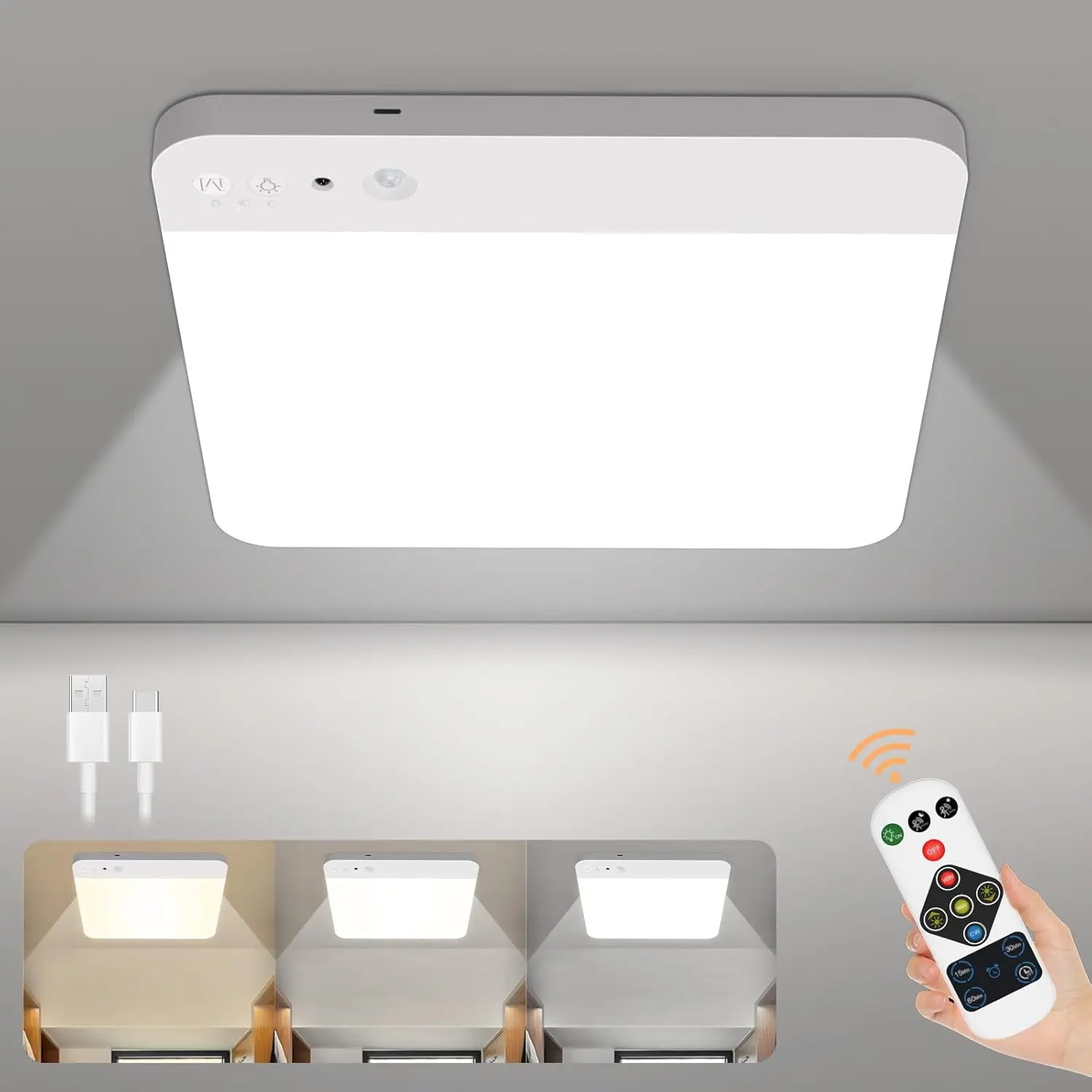 [Summer Finds] Renter Friendly Rechargeable Motion Sensor Ceiling Light w/ Remote 6000mAh Battery 400LM 3 Color Modes Magnetic Wireless Indoor Use for Shower Bathroom Pantry Stairs Hallway,Sensor Light for Cabinet, Motion Sensor LED Light
