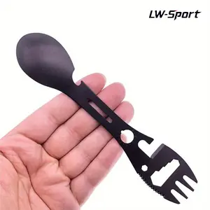 2Pcs/5Pcs 9 in 1 Multi Functional Tactical Spork, Stainless Steel Camping Utensil with Spoon Fork Knife Bottle Opener Wrench, Lightweight Pocket Size EDC Multi Tool for Camping Hiking Backpacking Survival Travel