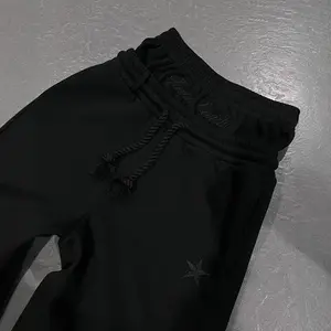 2025 Baggy Double Waist Sweatpants - Black Normal Type Waisted Workout Active Joggers Pants Casual Athleisure Style with Rope Detail