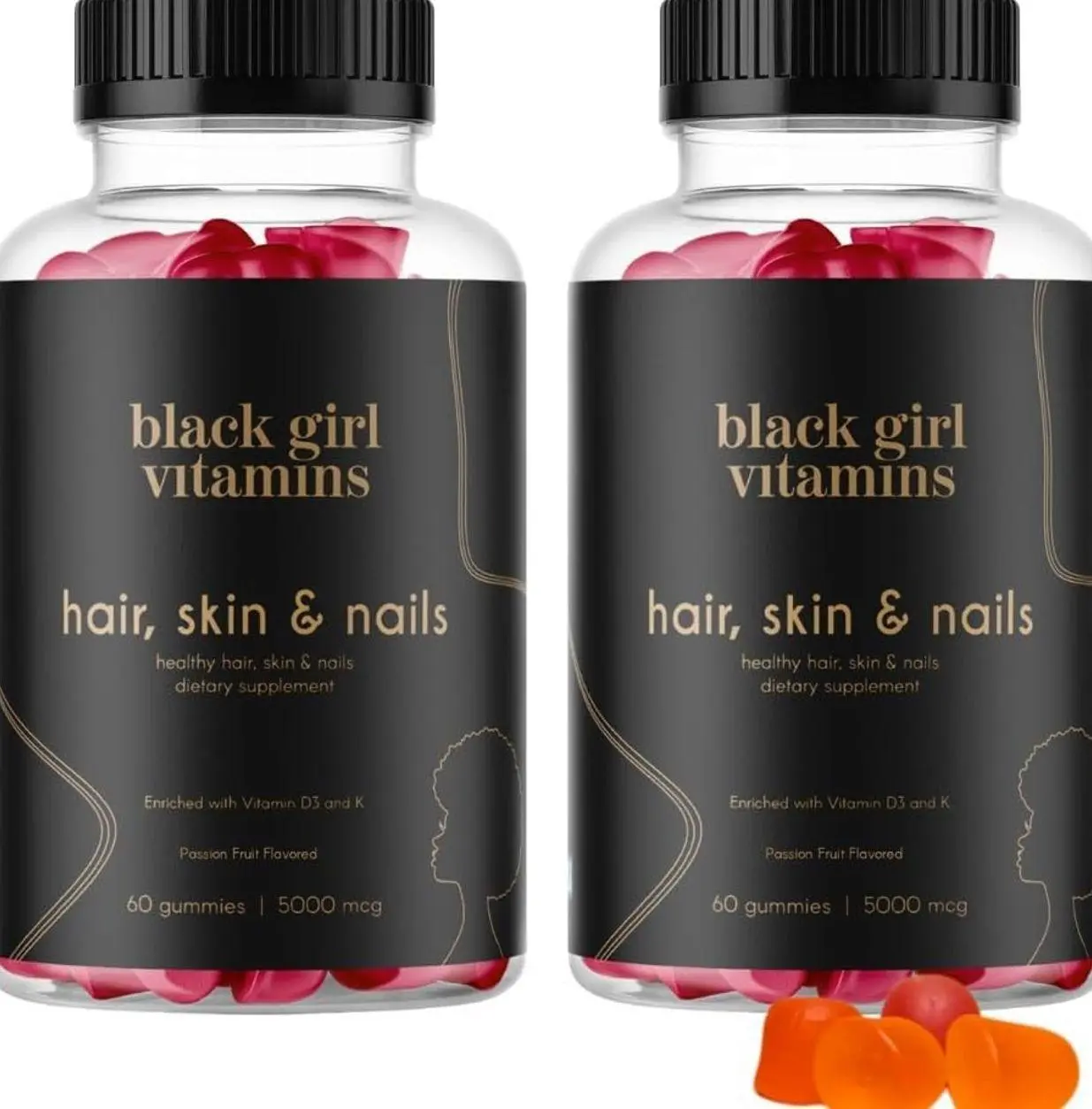 Black Girl Vitamins - Hair, Skin, and Nails Gummies with Biotin (6000 mcg), Zinc, Gelatin Free, Vitamin A, and Vitamin E - Gluten-Free. Made in The USA (Passion Fruit, 120 Count) 60 Day Supply