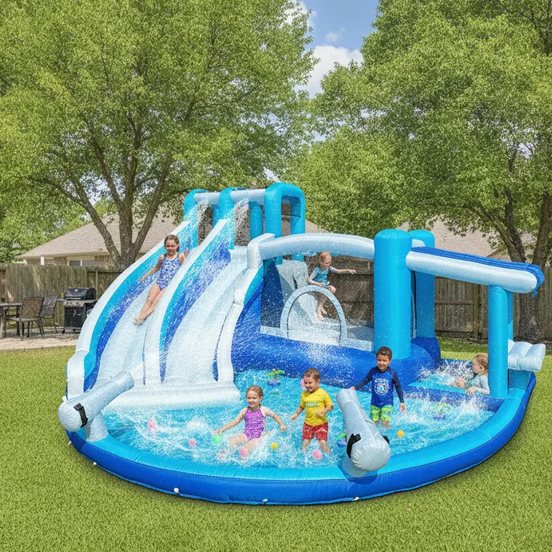 Inflatable Water Slide Inflatable Bounce House Water Slide Water Park, Kids Bouncy House for Kids 3-12 with Dual Slide, Outdoor & Indoor, with  Blower pools for backyard campingessentials