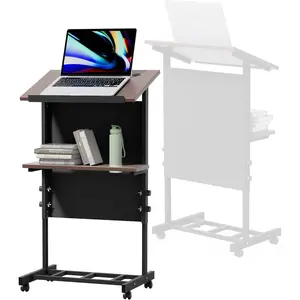 Podium Stand with Wheels, Mobile Height Adjustment Rolling Podium, Portable Podium Stand with Storage Shelf Cup Holder, Steel Frame Lecterns & Podiums for Classroom, Concert, Church, Black