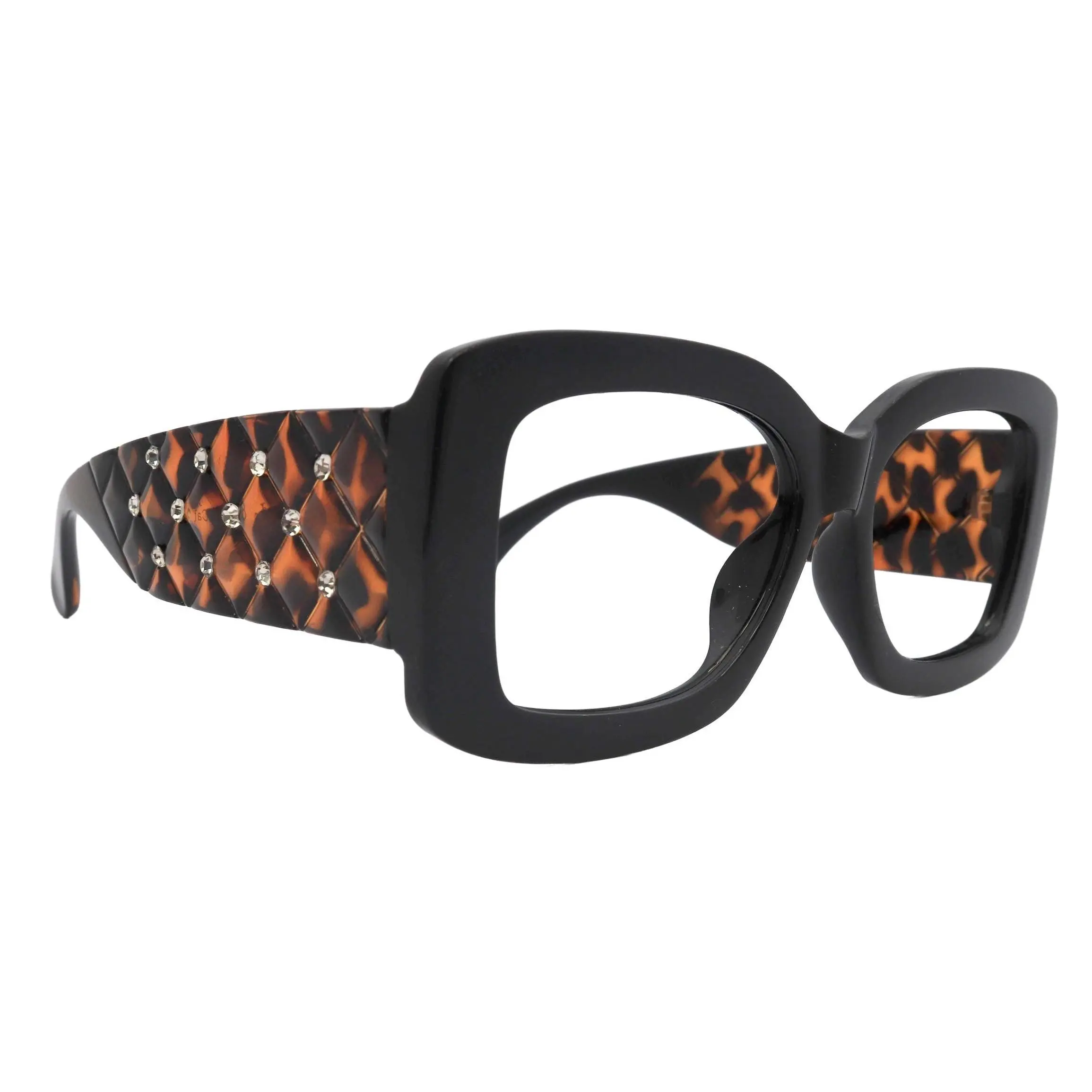 Valeriana, Black w Brown Oversized Reading Glasses for Women, Big Square High-End Magnifying Readers,  by NY Fifth Avenue