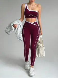 Women's Spring Summer Two-Piece Set, Colorblock Shoulder Strap Sports Tank Top + High Waist Yoga Leggings, Casual Sportswear, Athleisure Set, Gym Outfits, Yoga Clothes Set