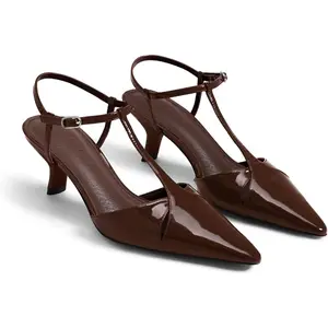 Coutgo Women's Low Kitten Heel Footwear - Closed Pointed Toe, Cutout T-Strap Pumps for Wedding, Prom