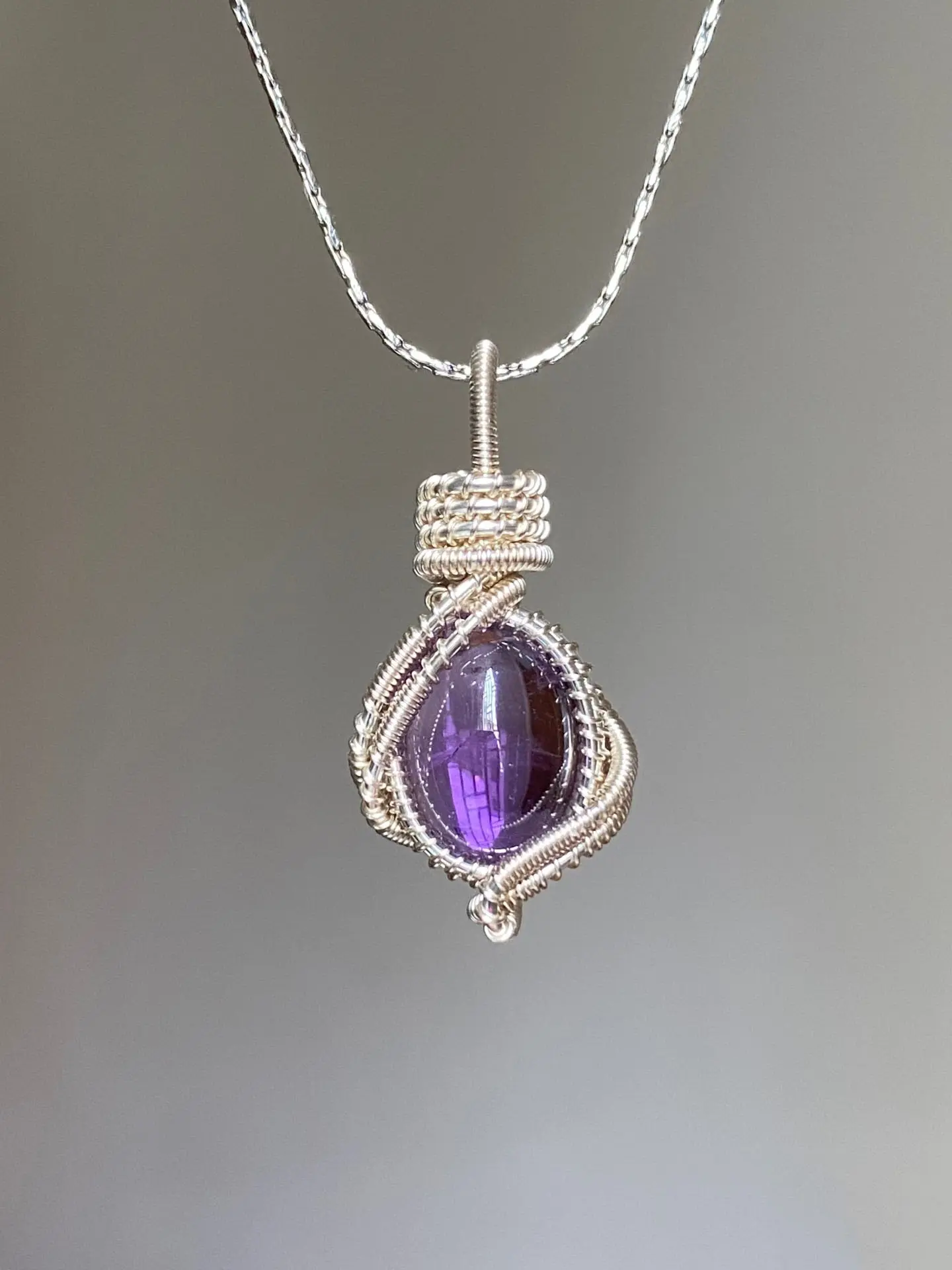 Bohemian Handmade Amethyst Pendant Necklace, Natural Oval Amethyst Crystal Jewelry, Spiritual Handcrafted Accessory, Promotes Inner Peace, Gemstone Necklace, Pendants Jewelry