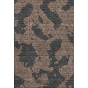 HomeRoots 677016 10 x 14 ft. Chocolate & Brown Abstract Washable Machine Made Rectangle Area Rug with UV Protection