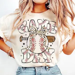 Baseball Game Day T-shirt, Softball Coquette Bow Brushstroke Tee, Baseball Mom & Sports Fan Gift
