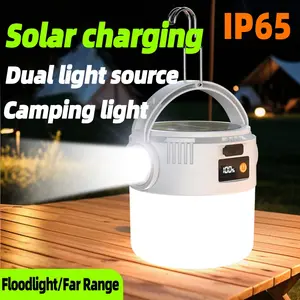 Solar camping portable light, Waterproof solar flashlight, dual light source mode, USB charging, IP65 waterproof, can be hung, battery display, high lumen, Floodlight, multiple lighting modes, suitable for camping, work, and home use
