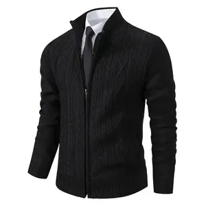 Mens Heavy Weight Cardigan Twisted Knit Full-Zipper Sweater