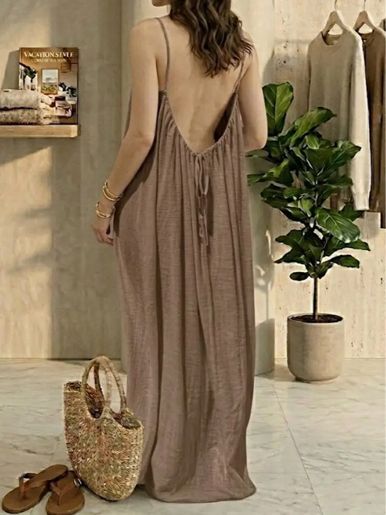 Plus Size L-5XL,Women's Solid Color Cami Lounge Dress, 1/2PCS Elegant Sleeveless Long Dress for Summer, Ladies Sleepwear for Indoor Wear