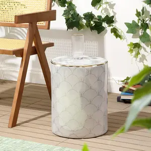 JONATHAN Y Fish Scale 17" Modern Ceramic Garden Stool, White/Gold