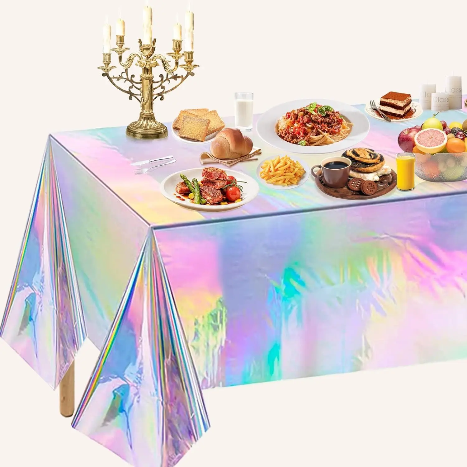Iridescence Plastic Tablecloths, Disposable Laser Tablecloth, Table Top Cover, Holographic Foil, Rainbow Iridescent, 54"x108", Party Decorations, Graduation Party Decor, Table Covers, Birthday Party Supplies