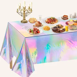 Iridescence Plastic Tablecloths, Disposable Laser Tablecloth, Holographic Foil, Rainbow Iridescent, 54"x108", Party Decorations
