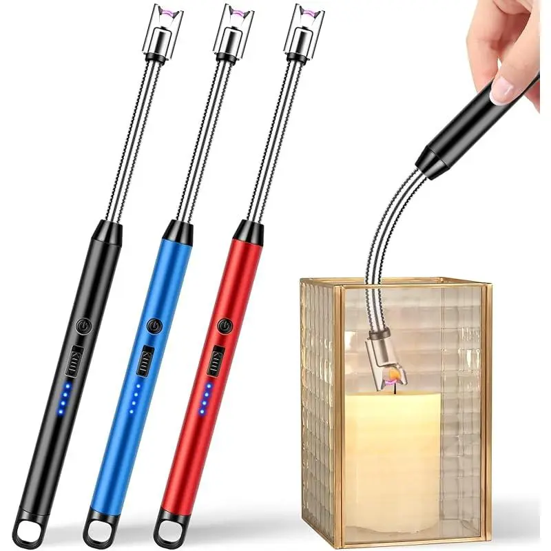 3-Pack Portable Flameless Electronic Lighters with LED Battery Display, Rechargeable Home Kitchen BBQ Grill Tools & Home Supplies Gadgets, Electronic Lighter