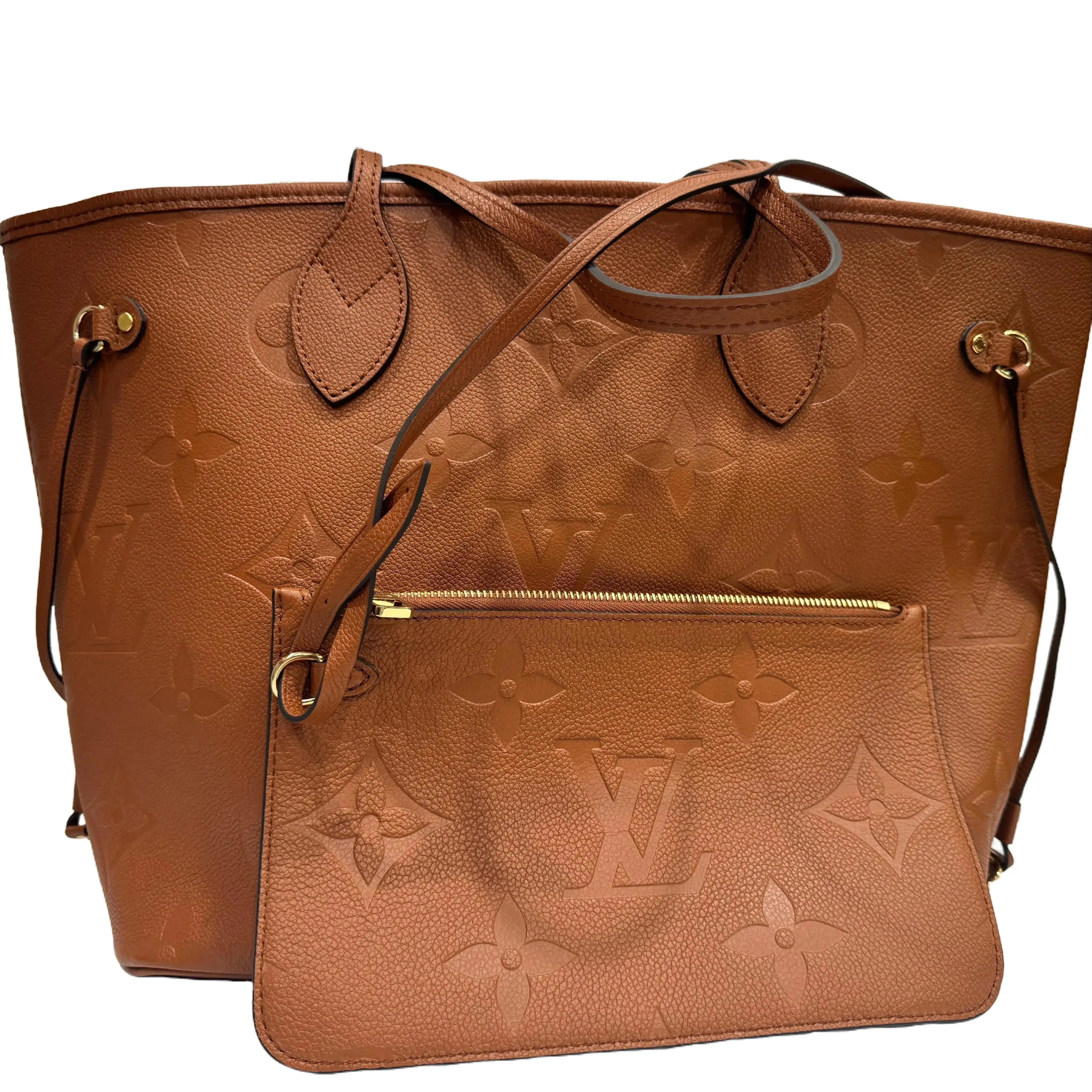 Pre-owned Louis Vuitton Monogram Empreinte Leather Tote Bags Neverfull MM Tote Bag in Cognac
