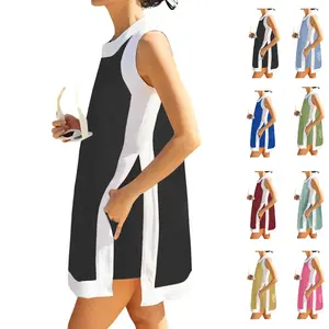 SCUSTY Women's Color Block Casual 2 Piece Set Sleeveless Crew Neck Top Matching Shorts Outfits with Pockets