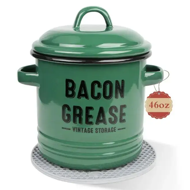 Enamel Bacon Grease Container with Lid & Strainer,Vintage Kitchen Cooking Oil Storage Container,Food Storage Container for 2024 Outdoor Home Kitchen,A