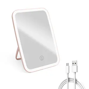 LED portable folding makeup mirror: Pink