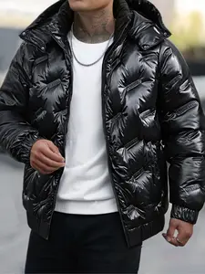 Men's Winter Warm Hooded Casual Jacket, Detachable Hat, Fashion Trendy Loose Fit, Windproof Waterproof Thick Shiny Cotton Coat