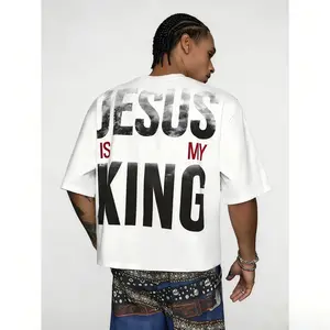Men's "Jesus Is My King" Oversized T-Shirt, Christian Faith Streetwear Tee, Casual Cropped Black Top good graphic butchers white target bacon Gooner Eat Sleep Goon Repeat deo merch funny men Retro Deftones Tour Unisex Vintage
