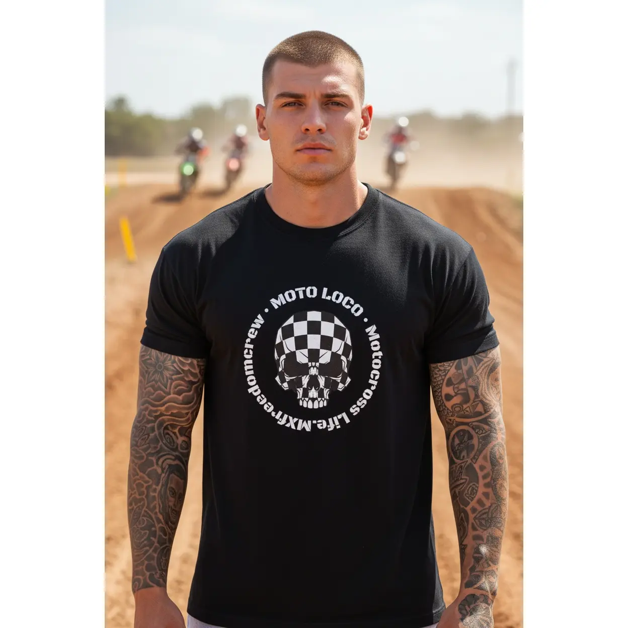 Moto Loco Checker Skull T-shirt | Motocross Racing Skull Tee