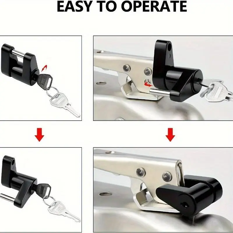 1pc Heavy-Duty Black Hitch Coupler Lock for Ultimate Trailer Security - Easy Install, Universal Fit, 1/4 Inch Diameter, Anti-Theft and Durable Design