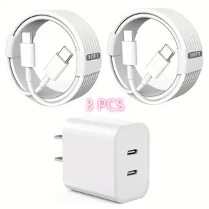PD40W Charger with 10FT Cable for iPhone 16 Fast Charger iPhone 15 Dual USB-C Quick Wall Charger Fast Charging Block Smartphone Cellphone 3 PCS