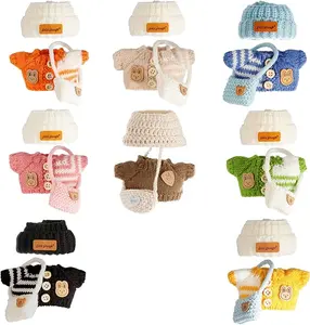 Clothes Set for 17cm Doll, Crochet 3 Piece Set Hat Clothes Backpack for Doll, Stylish Adorable Dolls Clothes Accessories (No Doll) labubu dress Detachable Clothing sweater overall outfit suit dress-up replacement