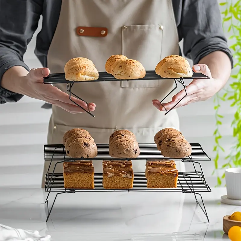 3 Tier Foldable Metal Cooling Wire Rack, Stackable Bakeware for Cookies, Bread, Cake, Outdoor Camping Barbecue Use