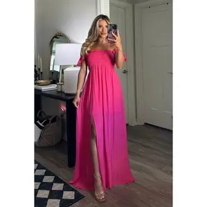 Charlotte Smocked Maxi Dress: Fuchsia
