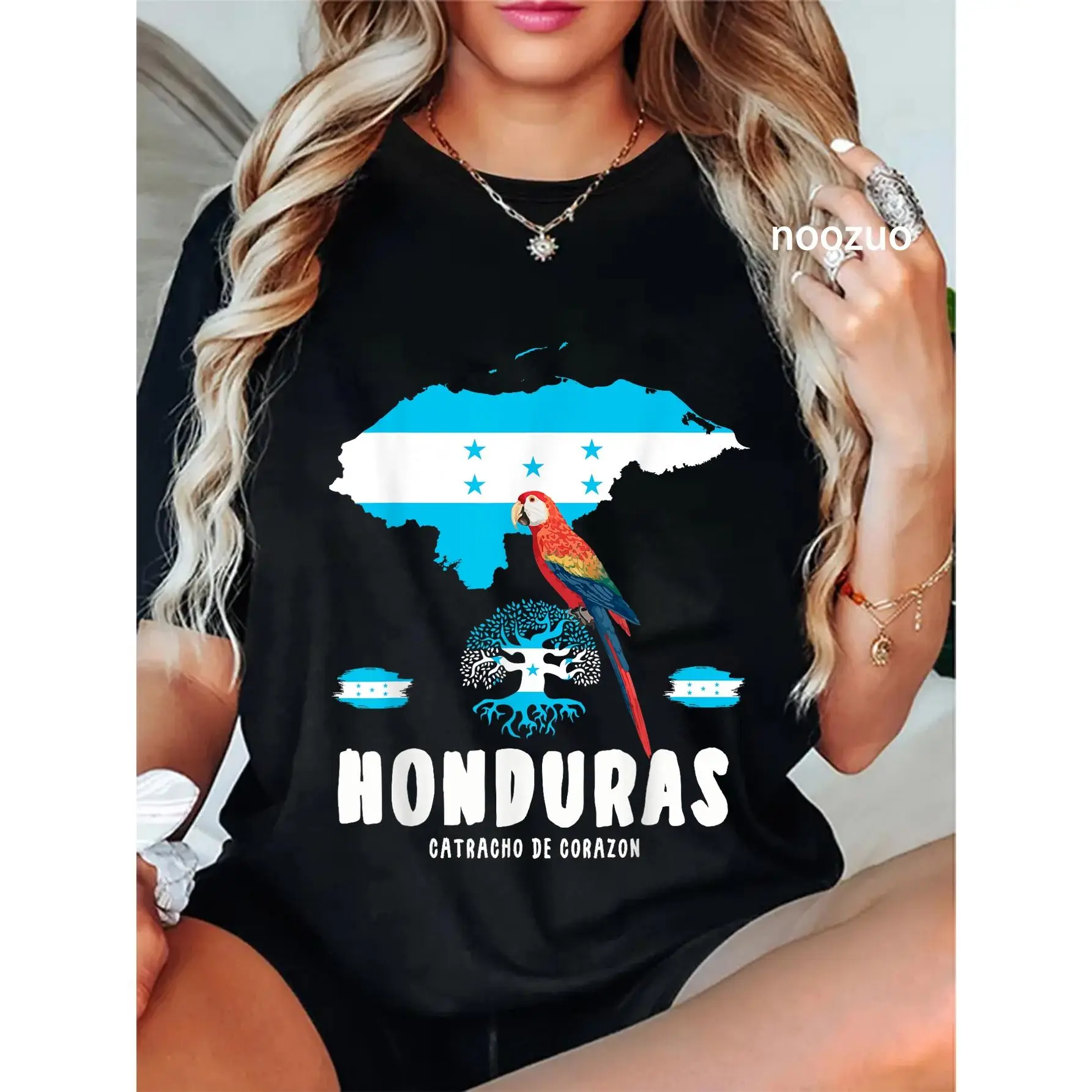 Women's Honduras Roots Graphic T-Shirt, Cotton Quirky Streetwear with a Round Neck and Short Sleeves for Everyday Wear, Tshirt