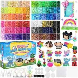 Fuse Beads Kit 92 Colors 19200 Pcs 5mm Melting Beads, Including 124 Patterns, 6 Pegboards, Ironing Paper, Tweezers & Hooks, Home School Arts Crafts Toys Gifts for Kids Girls Boys