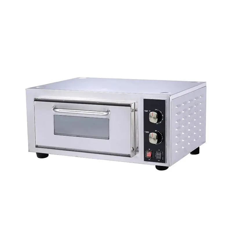 Hakka Commercial Countertop Stainless Steel Electric Pizza Oven - 2200W Single Layer, 220V Plug, Double Heating Elements, 0-30min Timer, Glass Viewing Window, 125-750°F Even Heat, Knob Control for Restaurant