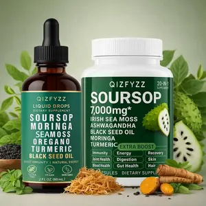 Soursop Bitterness Extract & Sea Moss Super Set | 10-in-1 Liquid Drops + 20-in-1 Capsules | Moringa, Turmeric, Black Seed Oil, Ashwagandha | Vegan, Non-GMO