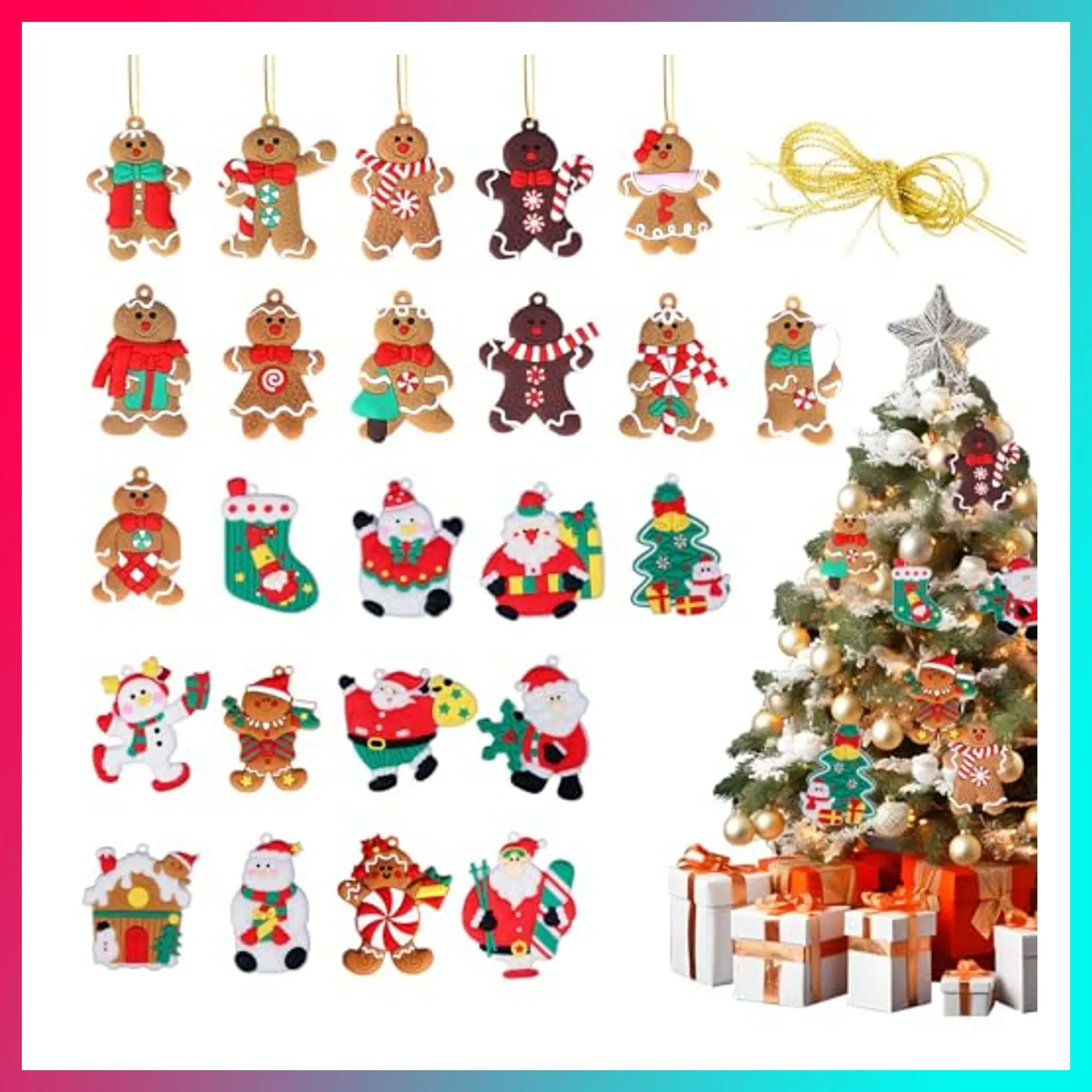 Christmas Tree Hanging Decorations Gingerbread Man 2.7Inch Tall Traditional Gingerbread Man Doll Pendants for Christmas Tree Fireplace Decoration(Colorful 24 Pack, 2.76inch)