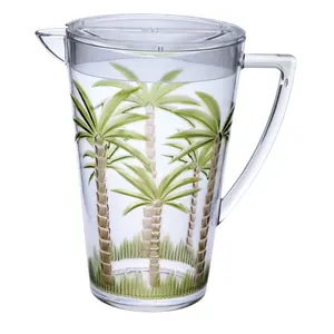 360 Stand Shatterproof 2.5 qt. Acrylic Palm Tree Pitcher, Green, Tropical Gift & Decor for Indoor/Outdoor Table, Kitchen