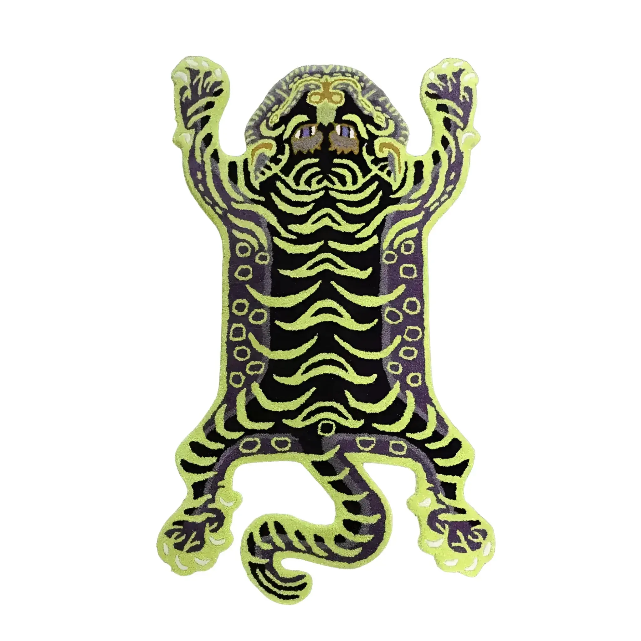 Green Tibetan Tiger Accent Hand Tufted Wool Rug