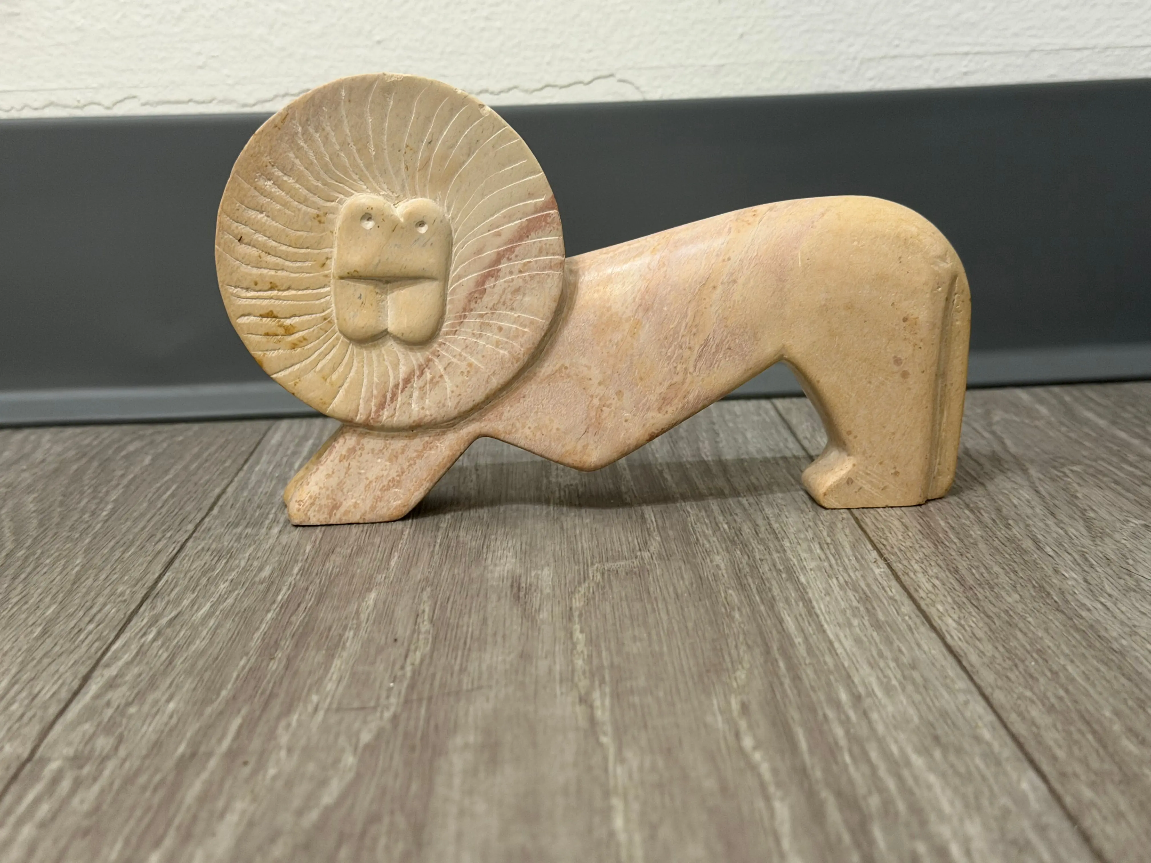 Retro 80s Hand-Carved Soapstone Lion Sculpture, Home Decor Accent for Cabinet Display