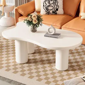 【Bellemave】44'' x 25.9'' / 39.3"*23.6"Easy Assembly Cloud Coffee Table with 1.5'' Thick Tabletop, Cream Style Irregular End Table with 3 Sturdy Legs, Sleek Center Table with Round Edge for Living Room