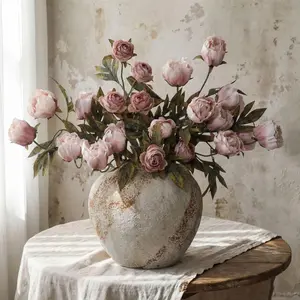 8 Pcs Faux Peony Stems Flowers Bulk Vintage Artificial Silk Peonies Stems Real Look Fake Peonies Branch for Vase Filler DIY Bouquet Centerpiece Home Indoor Outdoor Decor (Brownish)