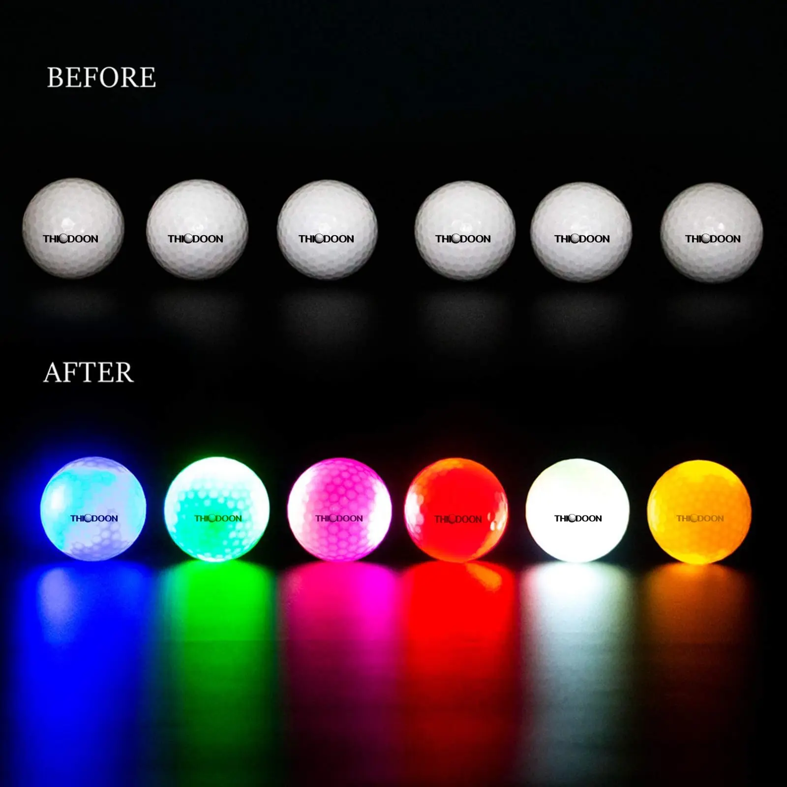 THIOODON LED Golf Balls Glow-in-the-Dark No Timer Light Activated Easy On/Off for Night Golf  Red Green White Play Nighttime Activities