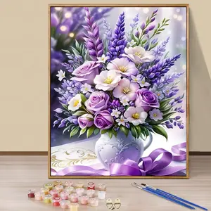 Paint by Numbers Kit for Adults Beginners - 16x20in/40x50cm Color Canvas, Easy DIY Purple Bouquet Acrylic Painting Set - Wall Decor for Living Room and Bedroom, Creative Gift for Birthday, Mother's Day and Christmas, Without Frame