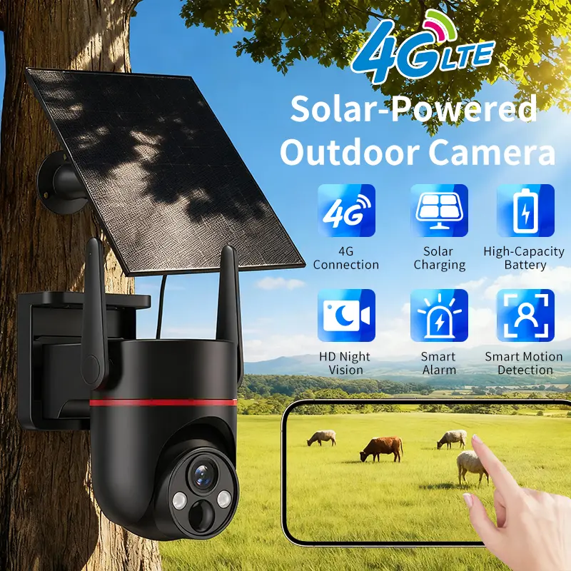 4G LTE Cellular Solar-Powered Security Camera – WiFi-Free, Home Security Camera with 360° Pan/Tilt Rotation, 1080P HD Color Night Vision, PIR Motion Detection, Alert Notifications, Two-Way Audio, and Easy Installation.